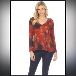 Johnny Was Autumn Floral V-Neck Blouse - Red and Black